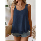 Womens Tank Tops Flowy Sleeveless Summer Boho Tank Top for Women Casual Crewneck Strap Lace Camisole Shirts