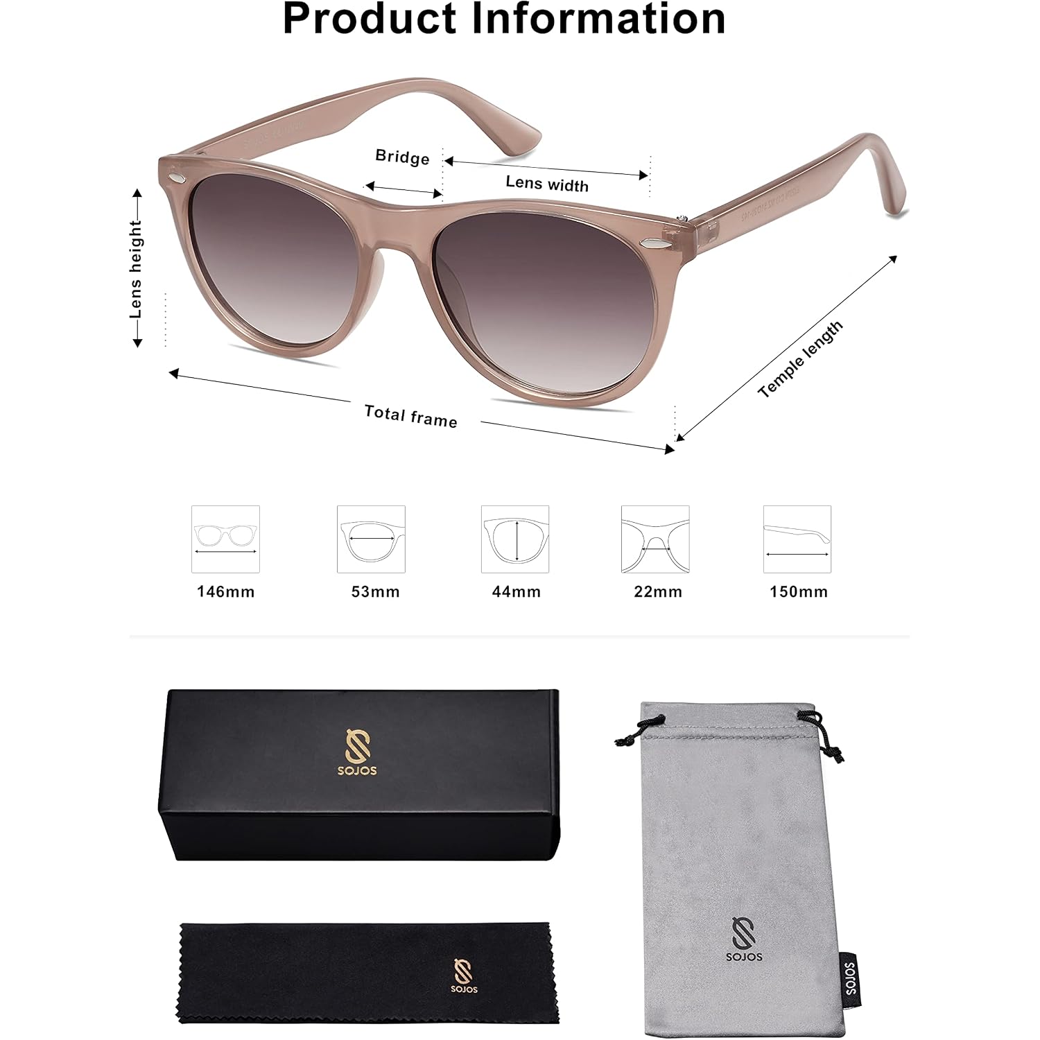 SOJOS Classic Polarized Sunglasses for Women Men Small UV400 Lenses SJ2076 Milky Light Brown