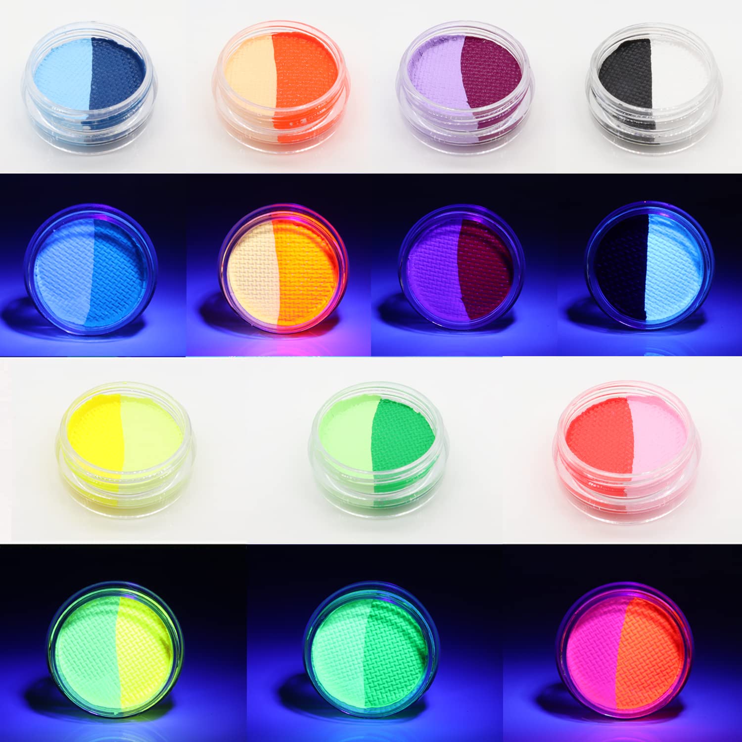 Water Activated UV Eyeliner Palette – 14 Color Neon Graphic Liner Makeup, Fluorescent Glow Blacklight Reactive Face & Body Paint for Rave, Festival, Halloween & Cosplay