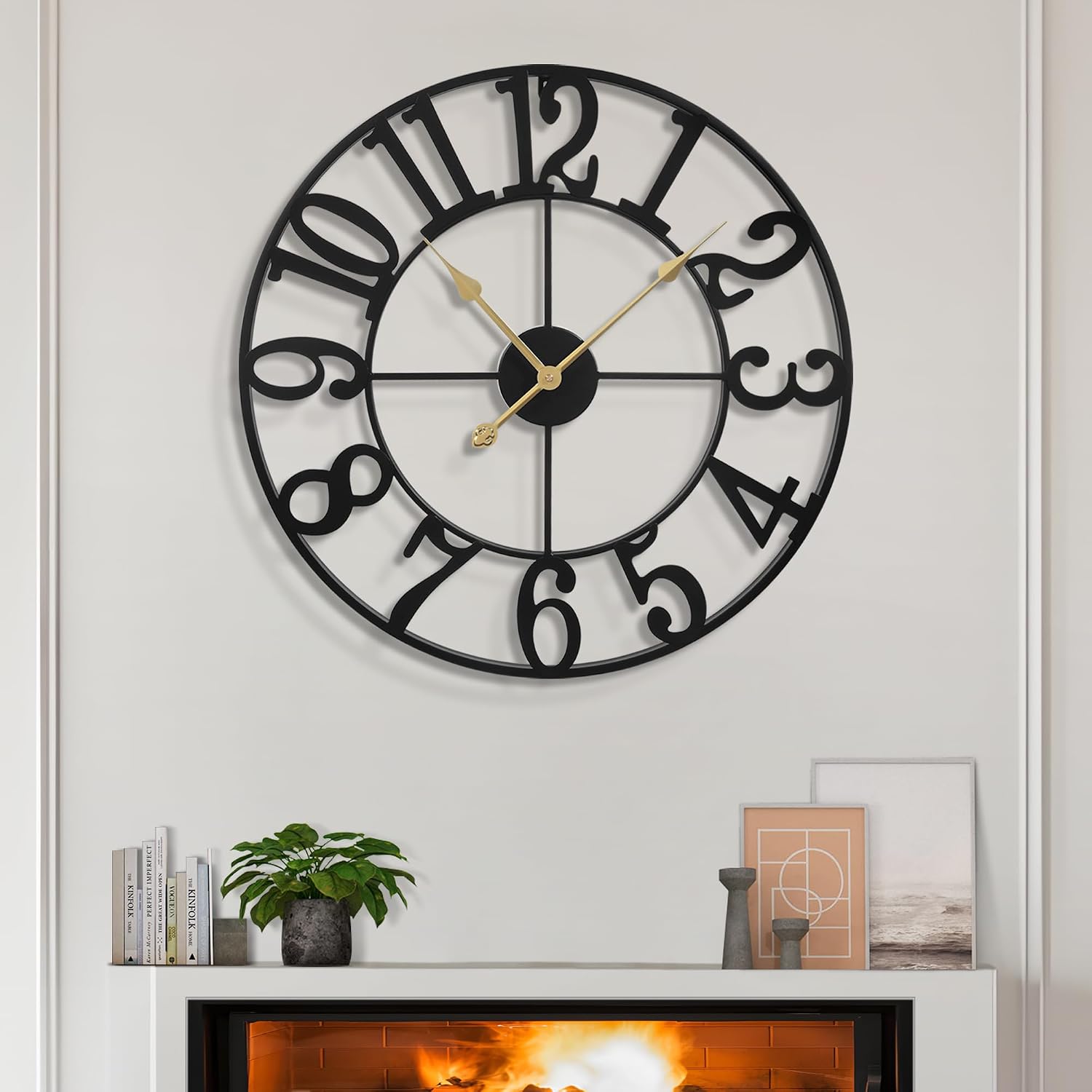 Large Wall Clocks,Silent,Non Ticking,Battery Operated Small Vintage Round Modern Metal Wall Clock For Living Room, Bedroom,Kitchen,Farmhouse,Office Decor-13.5 Inch(Black-Arabic Number)