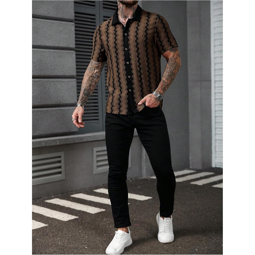 Soly Hux Men'S Summer Striped Shirts Casual Button Down Textured Short Sleeve Collared Vintage Beach Shirts