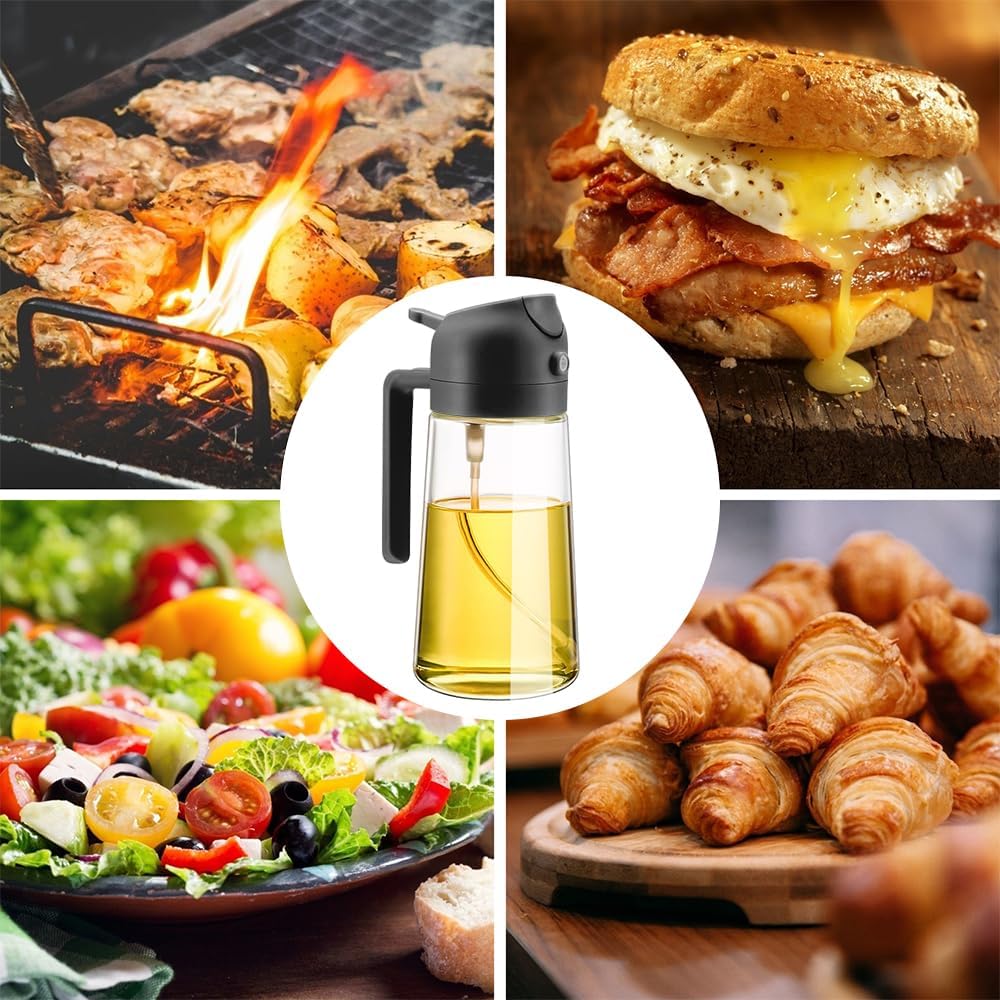 2 In 1 Oil Sprayer, Oil Sprayer For Kitchen Cooking, 470Ml Oil Spray Bottle For Home