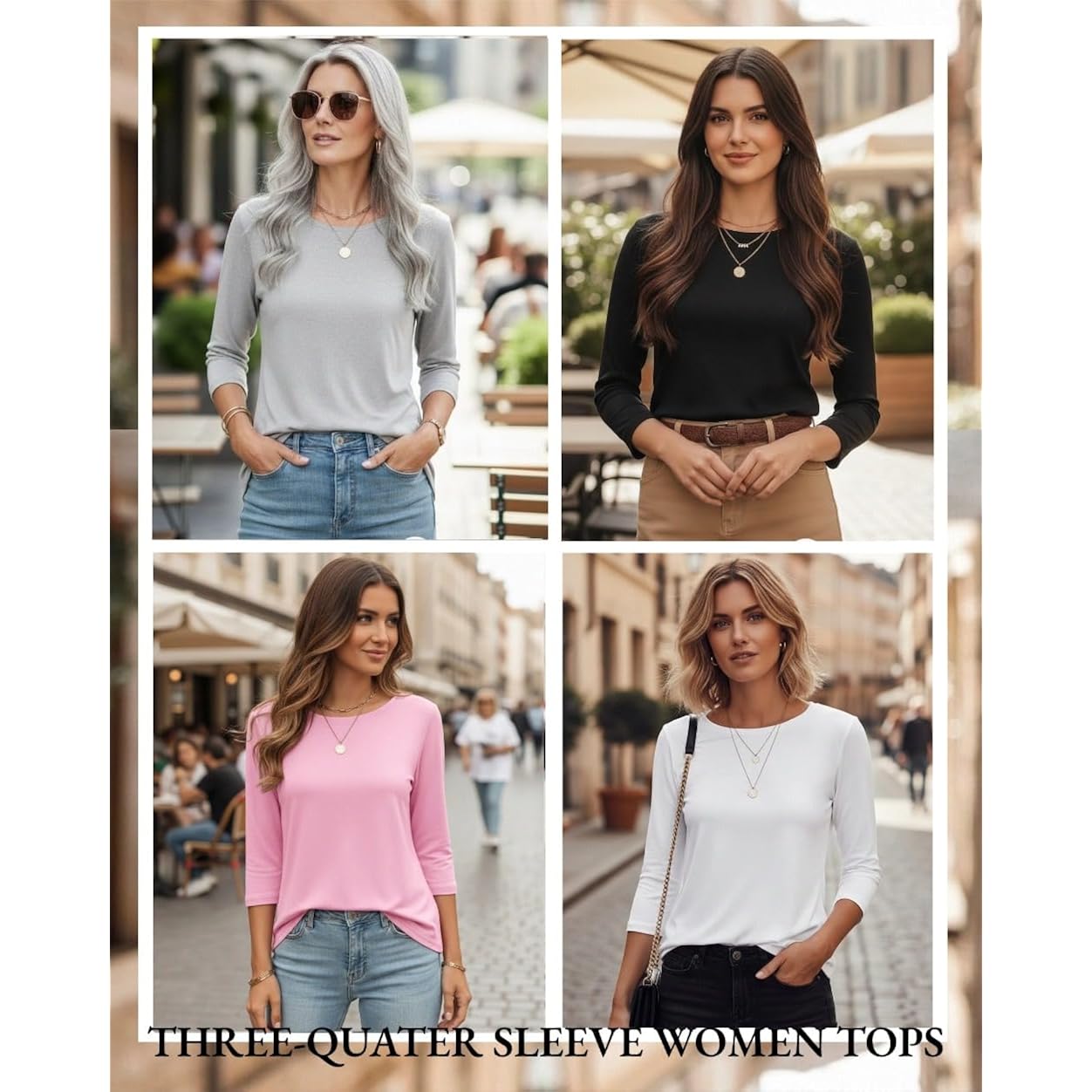 Zeagoo Women Tops 3 Pack 3/4 Sleeve Crewneck Cute Basics Tees Casual Fashion Summer Spring T Shirts Business Work Tee Top