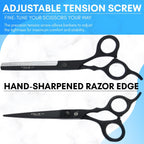 Hair Cutting Scissors Set – 7 Inch Razor-Sharp Barber Shears & Thinning Scissors, Comb & Case Ergonomic, Adjustable Tension (Matte Black Finish)