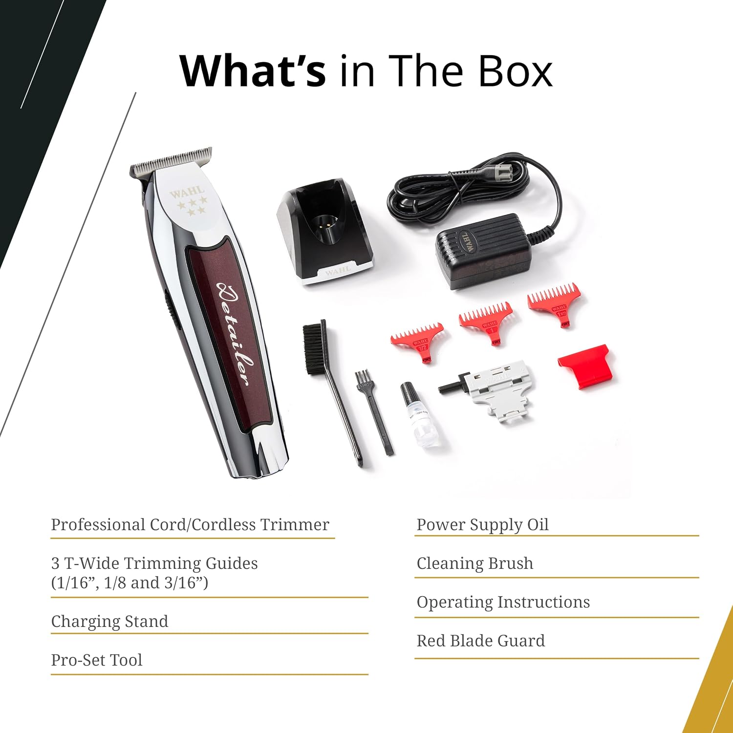 Wahl Professional 5 Star Cordless Detailer Li Trimmer T Wide Blade, Lithium-Ion Battery 100 Min Runtime For Hair & Beard, With Charging Stand