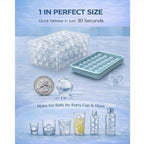 Ice Cube Tray With Lid And Bin - Round Ice Trays For Freezer With Lid - Ice Cube Trays For Freezer With Ice Container (1"-2Pack Blue)