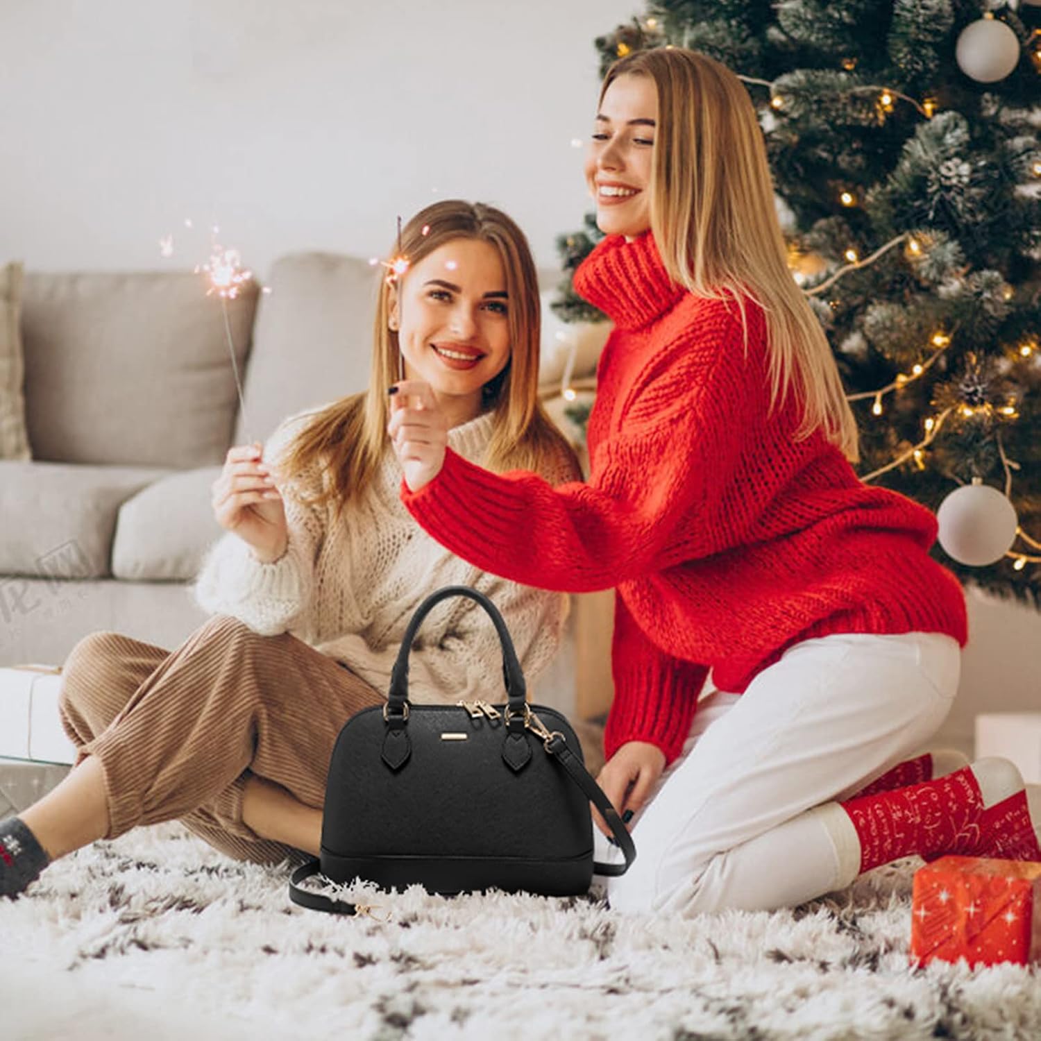 Lovevook Purse For Women Crossbody Bags Classic Double Zip Top Handle Dome Satchel Bag