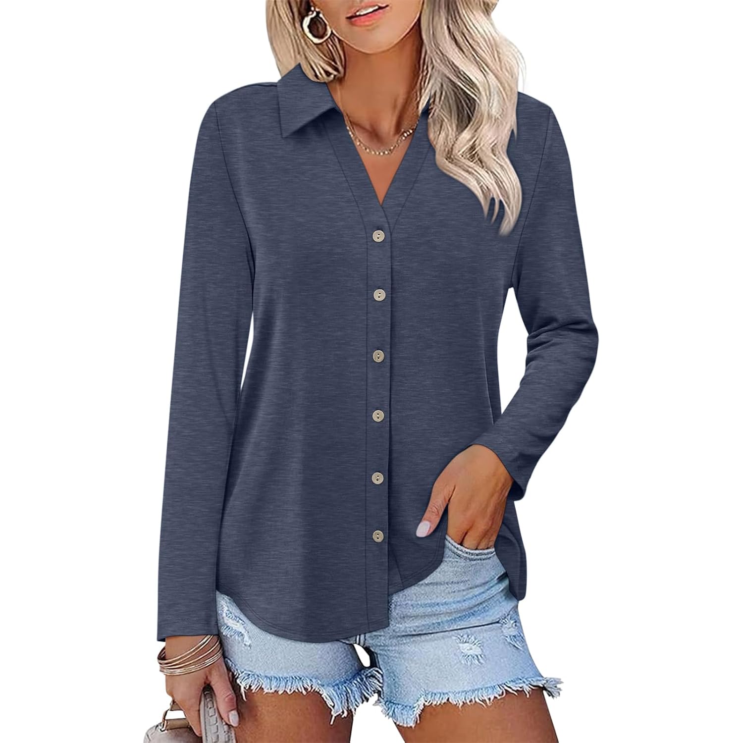 Ticticmiss Womens Long Sleeve Tops Button Down Shirts Dressy Casual Fall Tops Trendy Tunic Tops Business Casual Outfits