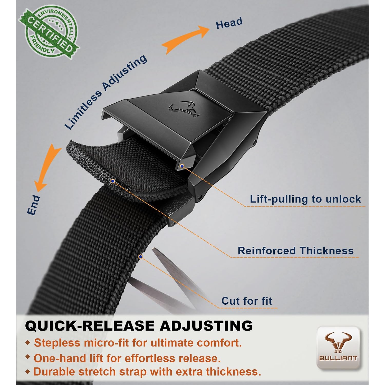 Bulliant Men Tractical Belt,Stretch Western Rigger Web Belt For Cowboy Military Heavy Duty Hiking Hunting 1.5"-Cut For Fit
