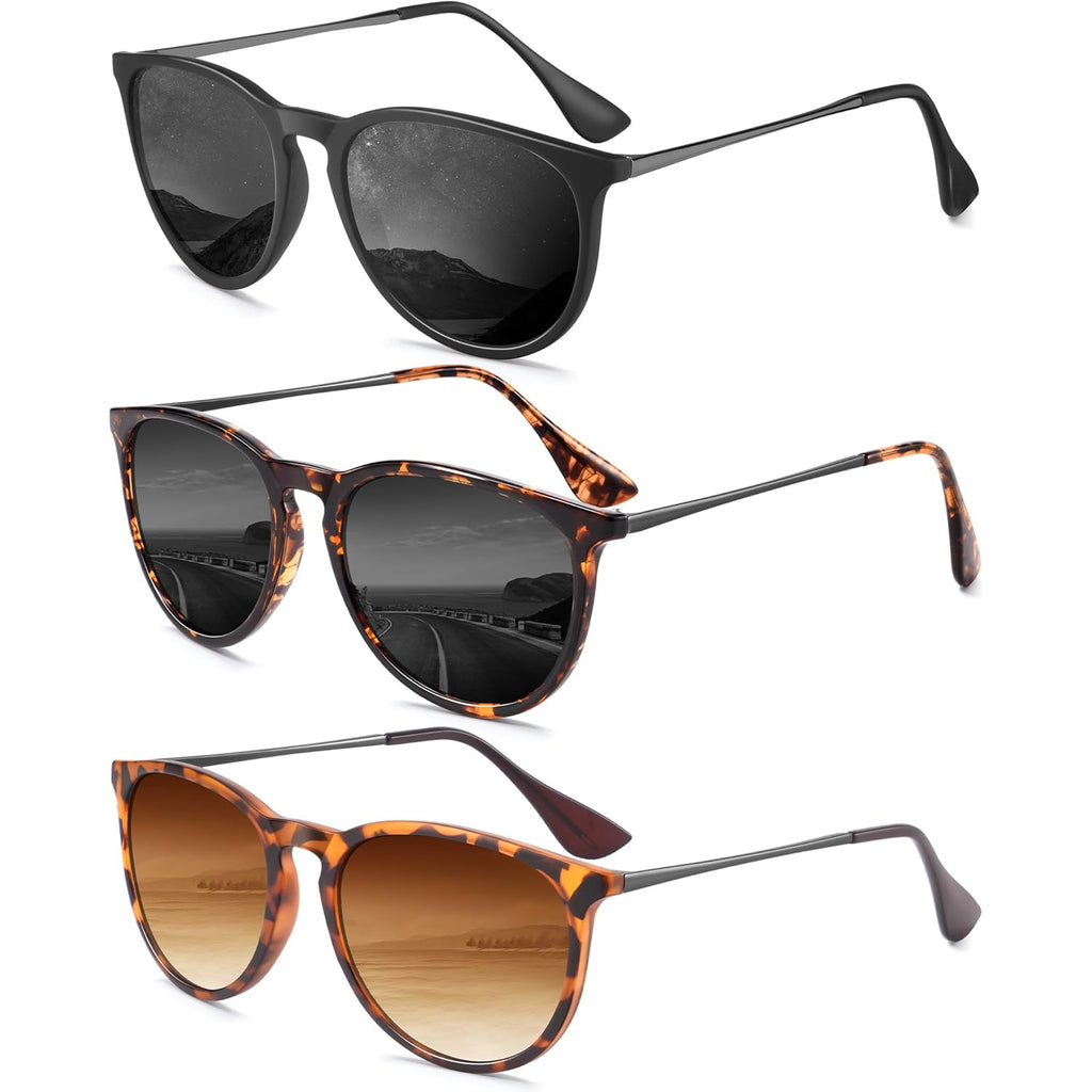 Sunglasses Womens Polarized Sunglasses-Women: Retro Round Sun Glasses with UV400 Protecion Trendy 3 Pack