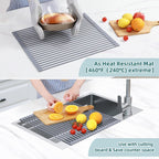 Ohuhu Over Sink Dish Drying Rack Silicone Wrapped 17.6" W X 15.4" L Large Over The Sink Roll Up Dish Drainer - Foldable Sink Drying Rack Rolling Drain Mats Anti-Slip Multipurpose For Kitchen Counter