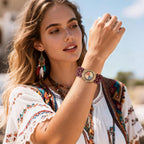 Avaner Women's Elastic Wrist Watches: Wooden Beaded Stretch Strap Handmade Analog Quartz Arabic Numerals Beads Bracelet Watch
