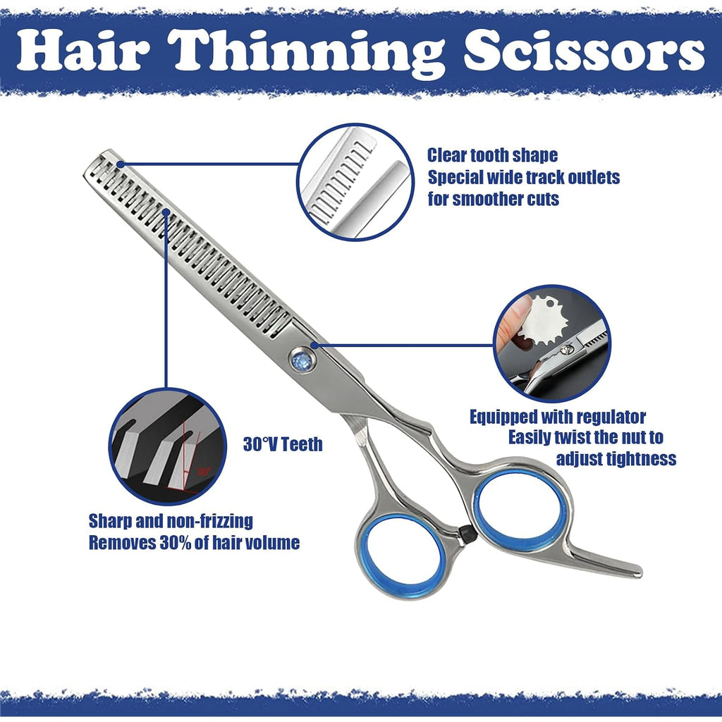 Hair Cutting Scissors Kit,27Pcs Professional Stainless-Steel Sharp Barber Professional Hairdressing Shears Set With 6.5 Inch Cutting Scissors,Thinning Shears For Man Woman Adults Kids Home Salon