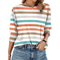 Dokotoo Women's 2026 Fashion Tops 3/4 Sleeve T-Shirts Cute Crewneck Basic Business Tees Blouses Z Orange Stripe