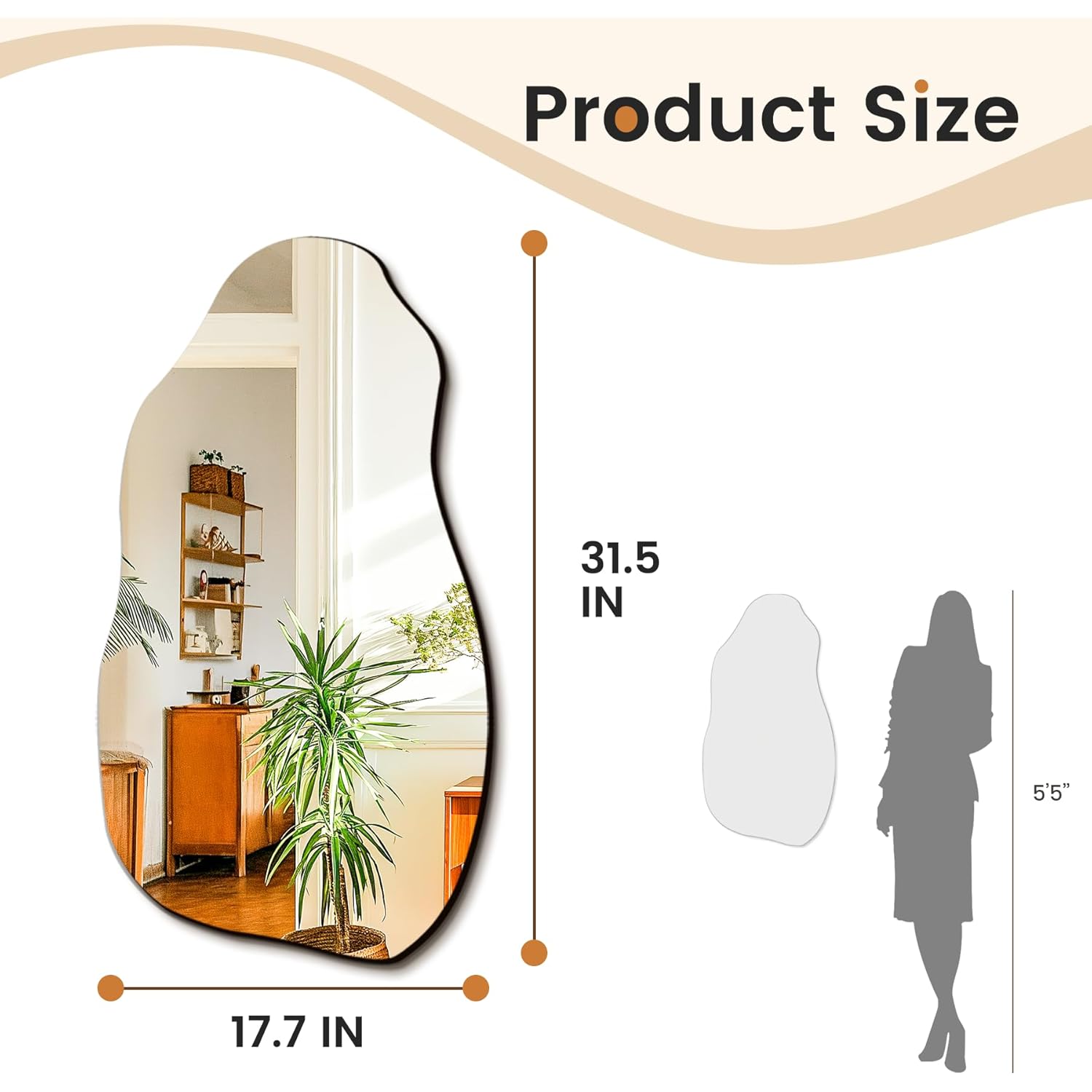 TRAHOME 32'' x 18'' Irregular Asymmetrical Wall Mirror for Living Room Bathroom Entryway, Modern Decorative Mirror Hanging