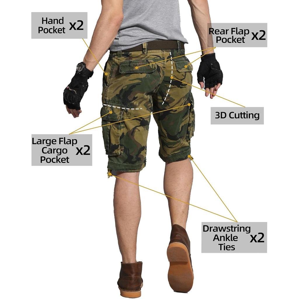 Camo Cargo Shorts For Men Cotton Casual Wild Outdoor Work Relaxed Fit Shorts With Multi-Pocket