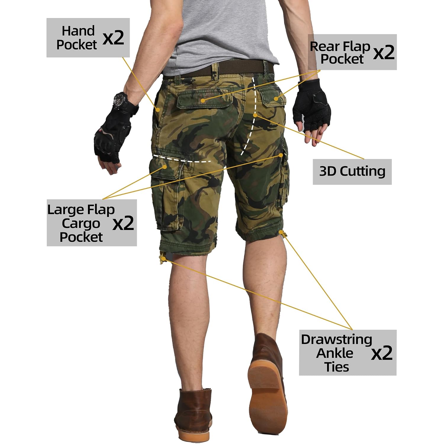 Camo Cargo Shorts For Men Cotton Casual Wild Outdoor Work Relaxed Fit Shorts With Multi-Pocket