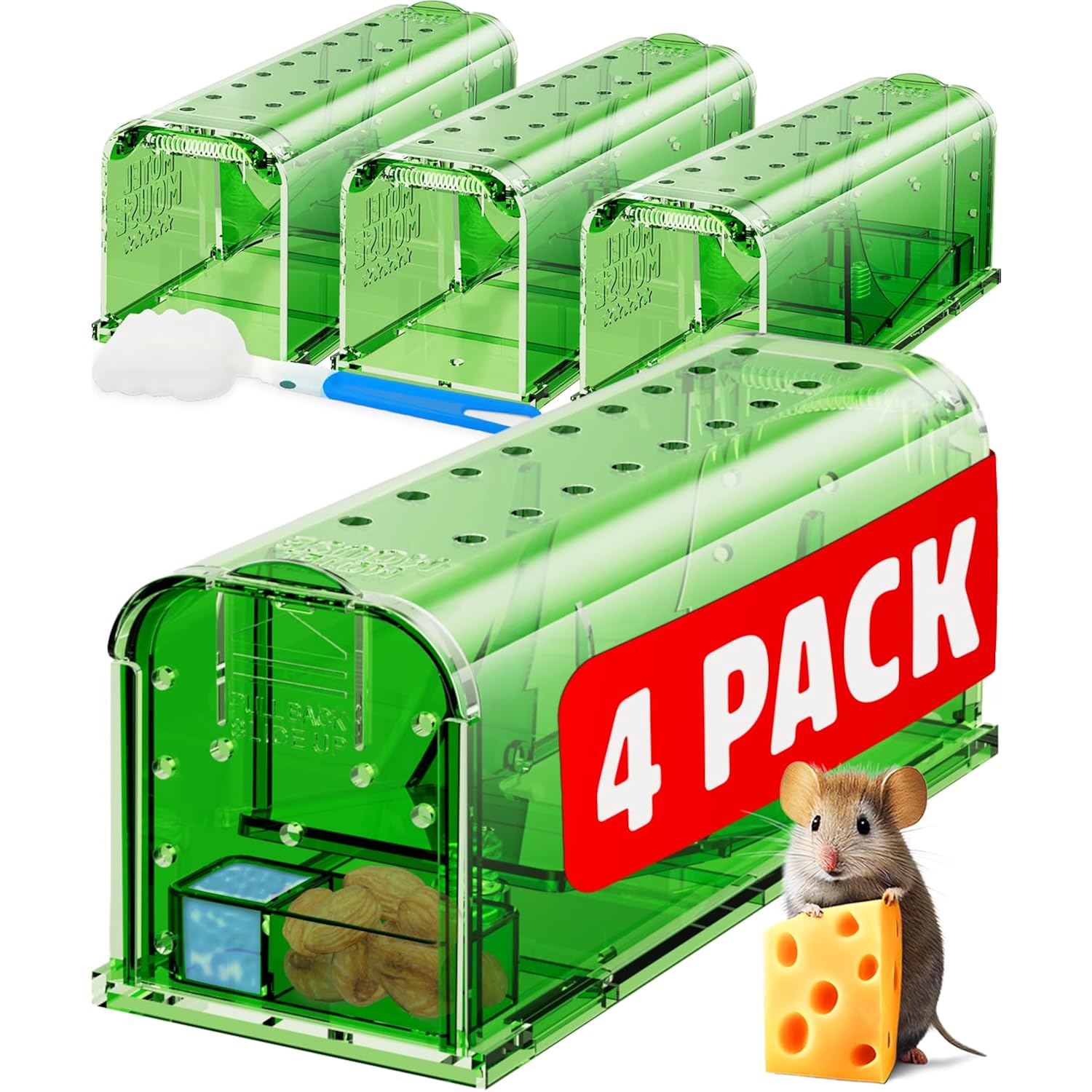 Motel Mouse Humane No Kill Mouse Traps Live Catch & Release - 4 Pack | Water & Food Compartment • Additional Air Holes • Tail Protection • Motel Mouse'S Most Humane Solution • Reusable