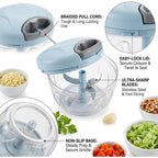 Manual Food Processor, Hand Pull Vegetable And Herb Chopper, Easy Use Bpa Free Manual Cutter For Quick Prep For Ginger Fruits Garlic Nuts Onion, Blue