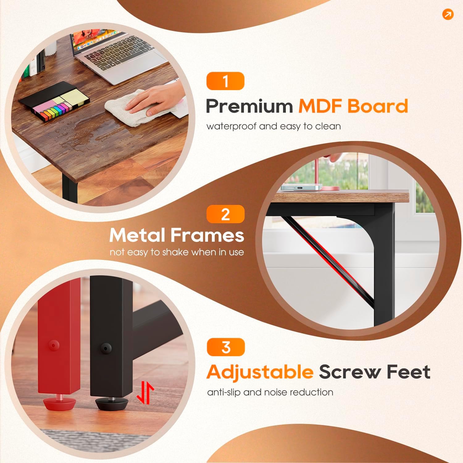 Paylesshere | 32 Inch Computer Desk | Brown | Office Desk With Metal Frame, Adjustable Feet | Water-Resistant, Scratchproof Surface | Sturdy Writing Table For Home Office Or Study | Pack Of 1