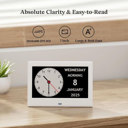 2025 New, Digital Clocks, 7'' Dementia Clock With Date And Time For Elderly, Auto-Dimming, 12 Reminders & 6 Alarms, Button & Remote Control, Auto Dst, Digital Calendar For Seniors Large Display