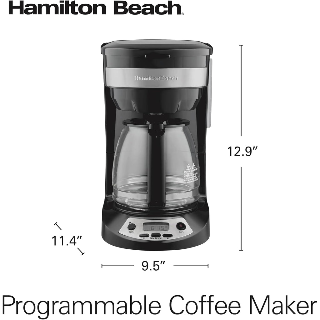 Hamilton Beach 12 Cup Programmable Drip Coffee Maker | Regular & Bold Brew Options | Auto Pause And Pour | Glass Carafe | Black With Stainless Accents | 46299J