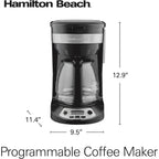 Hamilton Beach 12 Cup Programmable Drip Coffee Maker | Regular & Bold Brew Options | Auto Pause And Pour | Glass Carafe | Black With Stainless Accents | 46299J