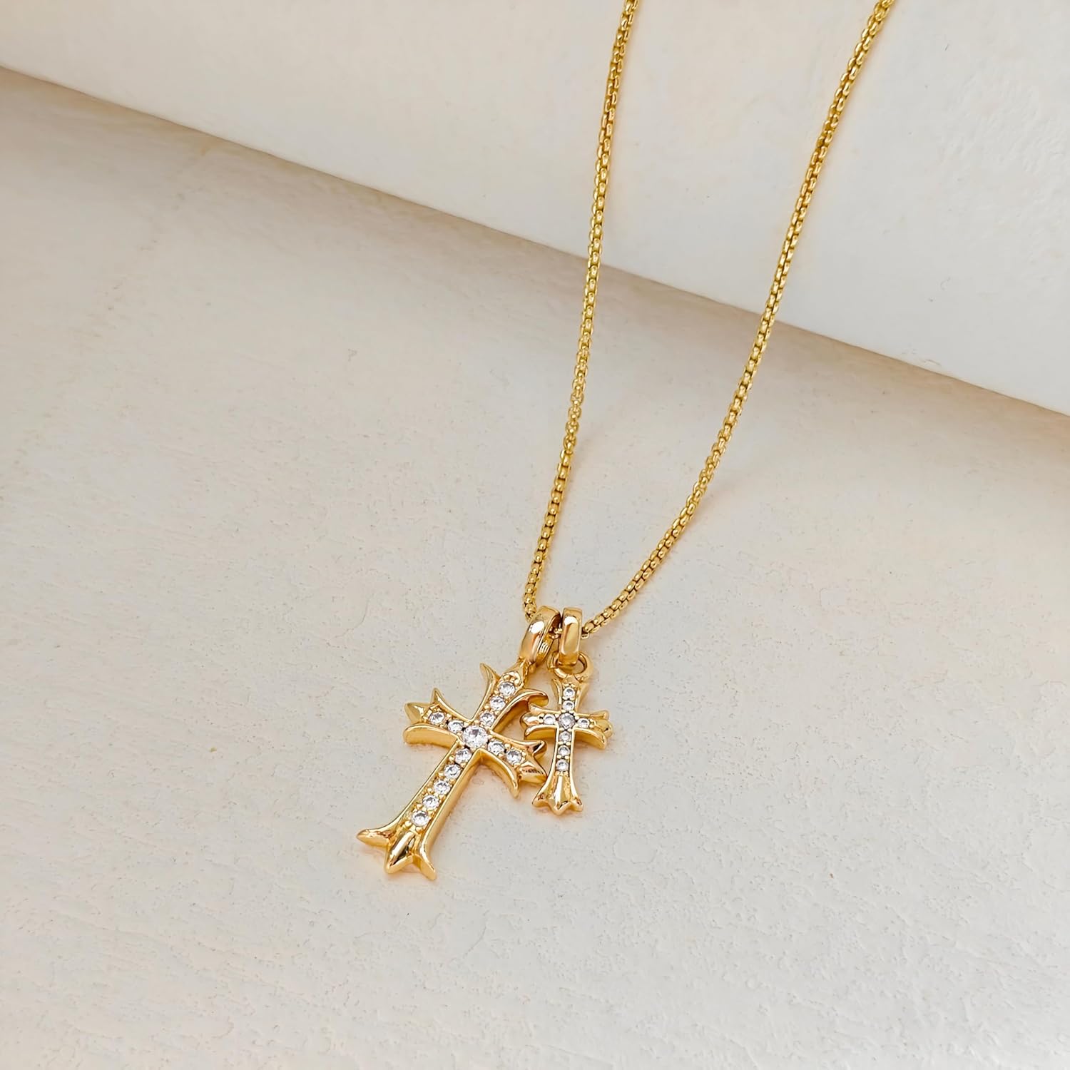 Partm Gold Cross Necklace for Women 14K Plated Dainty Pendant Cross Chain Faith Crucifix Choker Baptism Necklace for Women Trendy Religious Jewelry Hypoallergenic