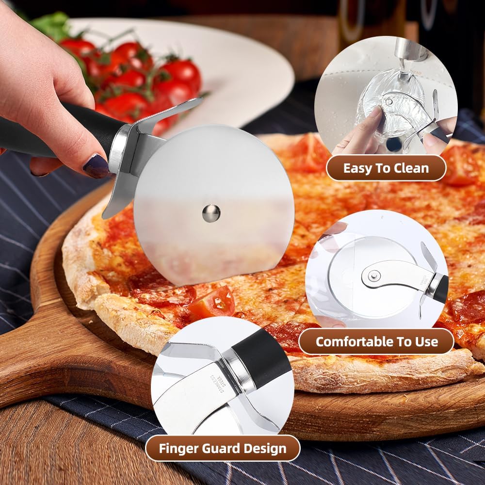 Schvubenr Premium Pizza Cutter Wheel - Ultra Sharp Stainless Steel Pizza Slicer With Non-Slip Soft Grip Handle - Multi-Purpose Cutter For Pizza, Dough & Pastry - Dishwasher Safe, Easy To Clean - Black