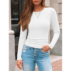 Automet Women'S Ribbed Long Sleeve Basic Top - Soft Stretch Crewneck Shirt For Work & Casual