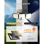 Brightown 2 Pack Solar Outdoor Lights, 2500Lm 223 Led Solar Flood Outdoor Lights With Motion Sensor 3 Modes, 3 Head 270° Wide Angle Street Area Ip65 Waterproof Security Wall Lights With Remote