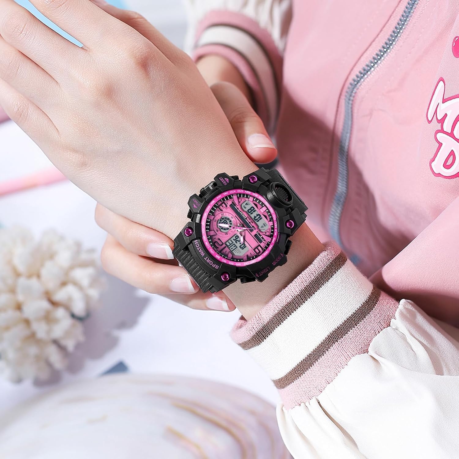 findtime Women's Sport Watch Digital Waterproof Watches Military Watches Analog Outdoor Wrist Watch LED Luminous Alarm Stopwatch Dual Time Wristwatch