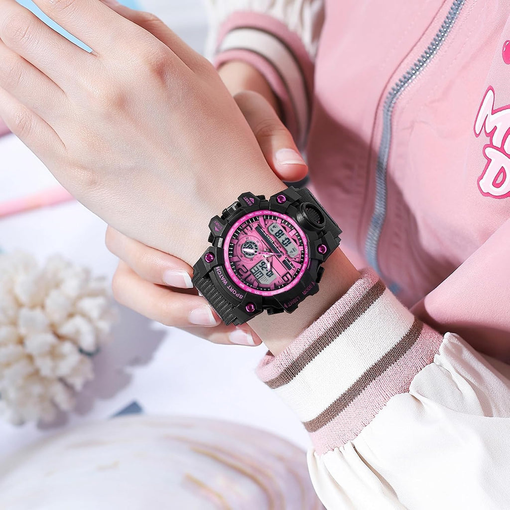 findtime Women's Sport Watch Digital Waterproof Watches Military Watches Analog Outdoor Wrist Watch LED Luminous Alarm Stopwatch Dual Time Wristwatch