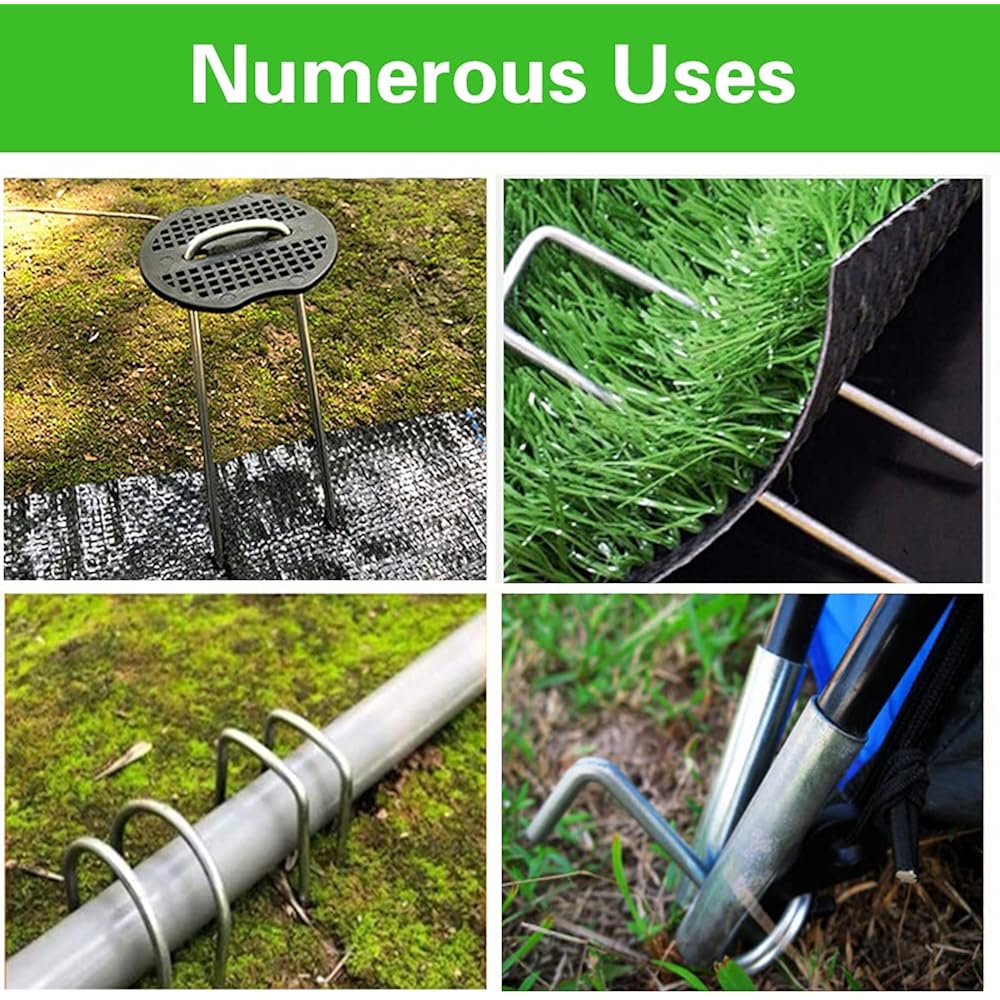 50Pcs Garden Stakes Staples + 50Pcs Gasket, Bakulyor 6 Inch Lawn Landscape Staples 11 Gauge U Shaped Galvanized Landscape Pins, Heavy Duty Yard Ground Pin For Weed Barrier Sod Fabric Decorations - 6"