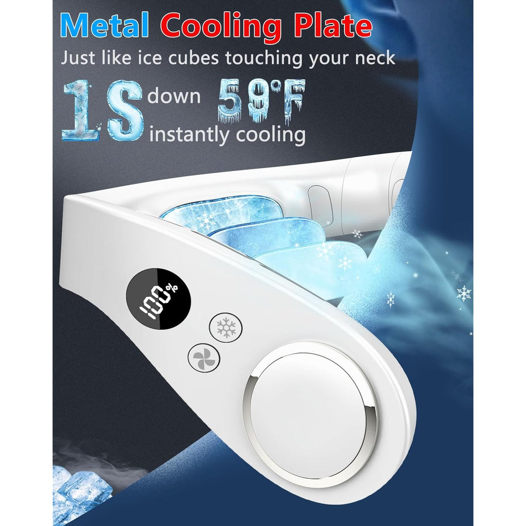 Neck Fan With Cooling Plate-24H Quiet Powerful Fans That Blow Cold Air-5 Speed&Power Led Display-Usb 5500Mah Bladeless Wearable Personal Ac Cooler For Women,Men,Kids,Travel,Outside,Indoor White
