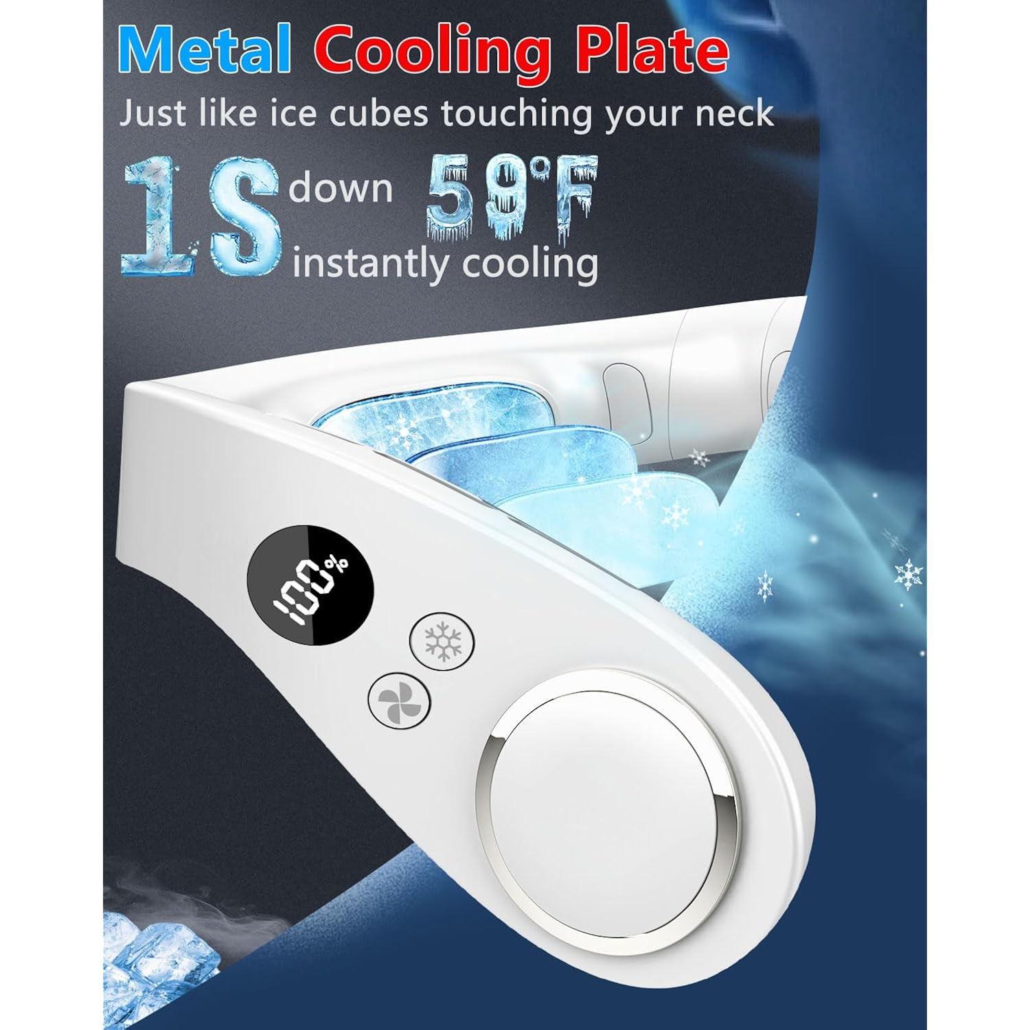 Neck Fan With Cooling Plate-24H Quiet Powerful Fans That Blow Cold Air-5 Speed&Power Led Display-Usb 5500Mah Bladeless Wearable Personal Ac Cooler For Women,Men,Kids,Travel,Outside,Indoor White
