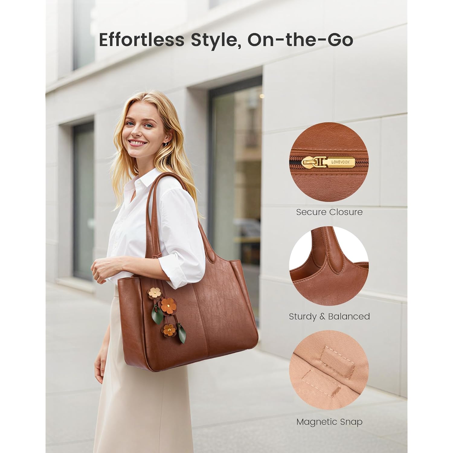 LOVEVOOK Tote Bag for Women, Leather Vintage Work Bag with 40oz Cup Holder,Nurse Teacher Shoulder Bag,Roomy,6 Pockets