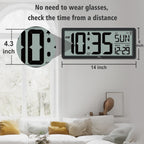 14.5'' Atomic Clock With Backlight, Large Digital Wall Clock Battery Operated, Large Display With Temperature And Date, Easy To Read And Set Digital Wall Clock, Auto Dst