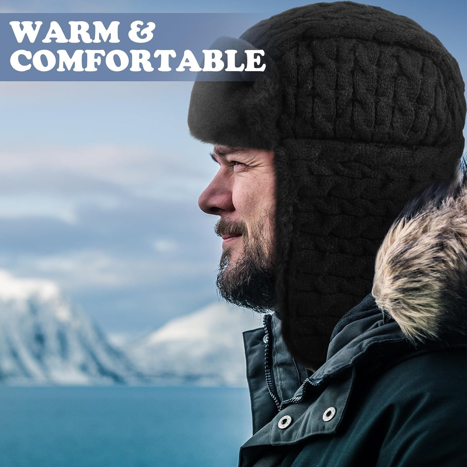 Ramede Winter Hat Ushanka Trapper Russian Hat with Ear Flaps for Men Women Cap Black Winter Warmer Unisex Skiing Cap