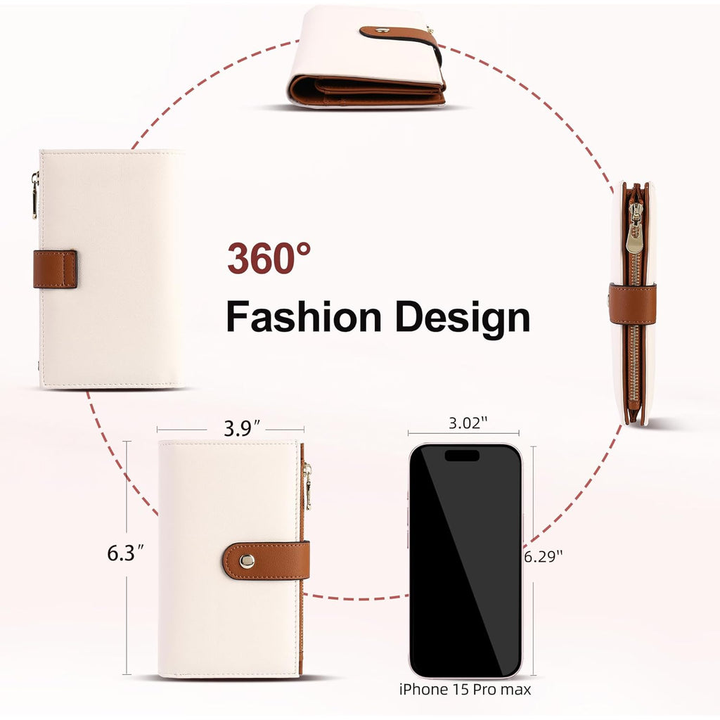yiijay Women's Wallets RFID Blocking Leather Trifold Clutch Wallet Credit Card Holder Ladies Travel Wallet Purse with Pen Holder