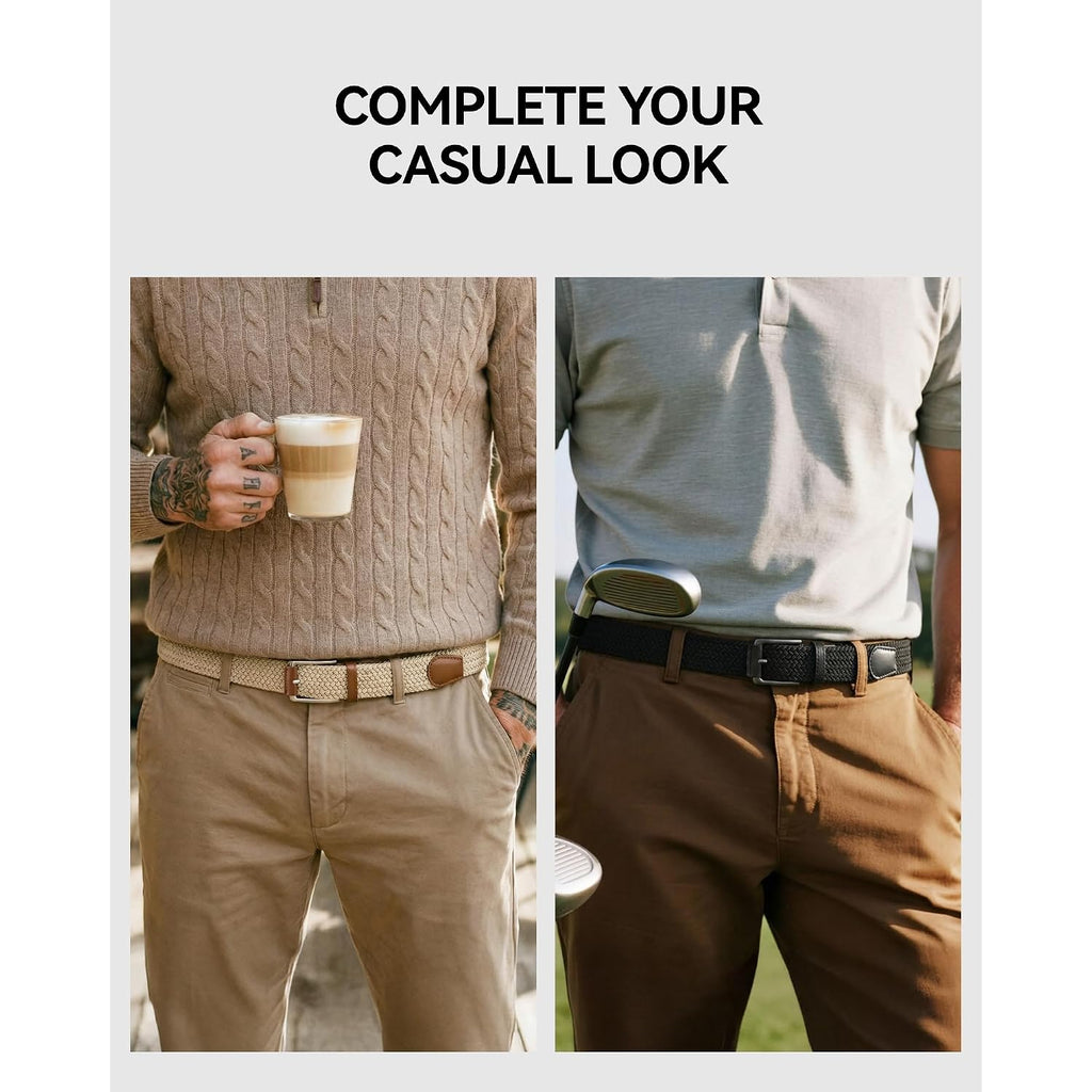 Chaoren Stretch Belt Men 2 Pack - 1 3/8" Braided Golf Belts For Men - Casual Elastic For Pants And Jeans