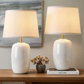 22 Inch White Ceramic Table Lamps Set Of 2, Fabric Lampshade Living Room Office Desk Lamp, E26 Socket Rotary Switch Lighting For Bedroom, Nightstand, Reading, Office, Study, Corner, Home Decor