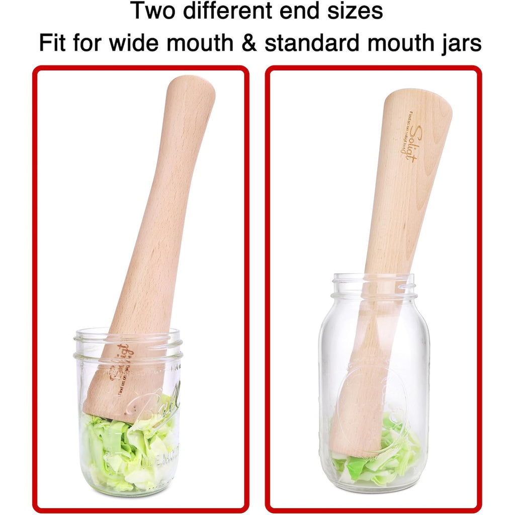 Soligt 12" Sauerkraut Pounder for Mason Jars Vegetable Fermentation- One Piece of Solid Wood