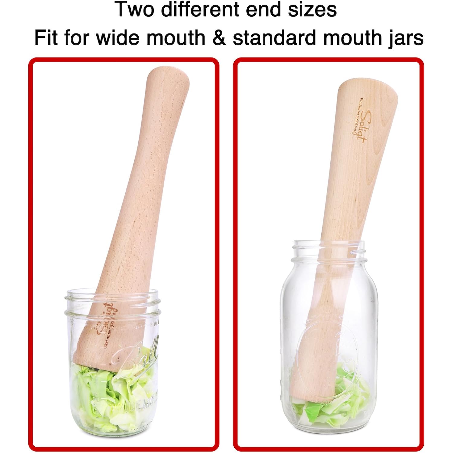 Soligt 12" Sauerkraut Pounder for Mason Jars Vegetable Fermentation- One Piece of Solid Wood