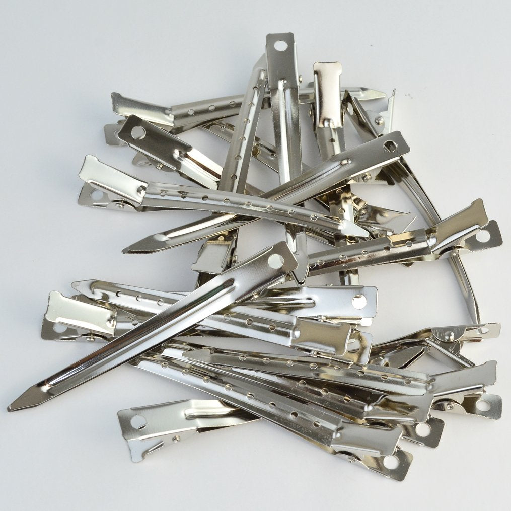 24 Packs Duck Bill Clips, Bantoye 3.5 Inches Rustproof Metal Alligator Curl Clips With Holes For Hair Styling, Hair Coloring, Silver