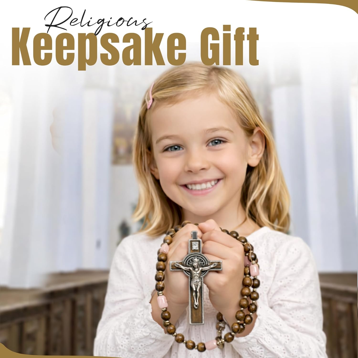 SANCTUM VERITAS Catholic Rosary Necklace | Large Bead Italian Rosary, Christian Prayer Beads for Car Mirror Decor, First Communion Religious Gift for Men and Women, Catholic Keepsake (Walnut Wood)