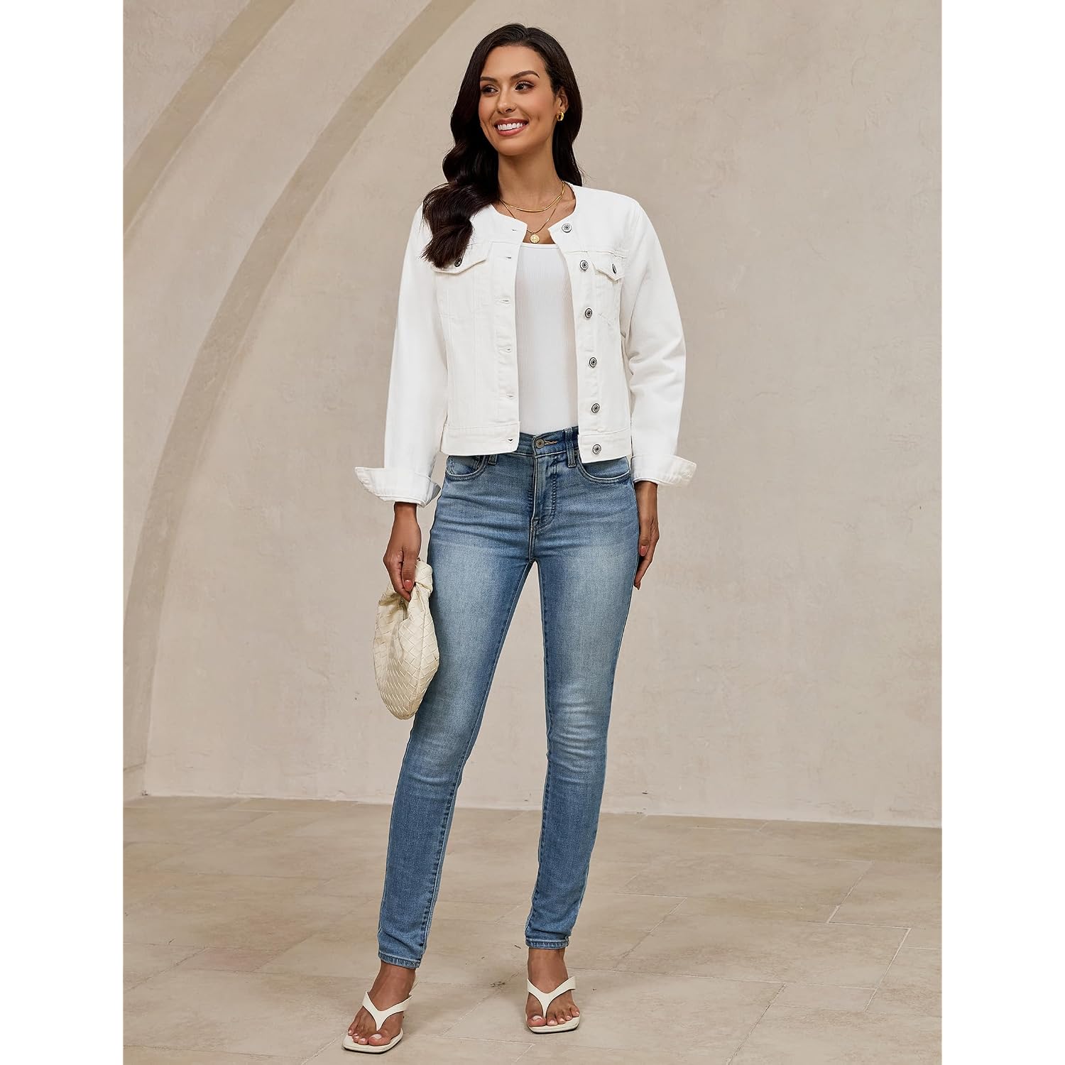 Luvamia Jean Jacket Women Trendy Collarless Button Down Long Sleeve Casual Western Denim Jacket Country Concert Outfits