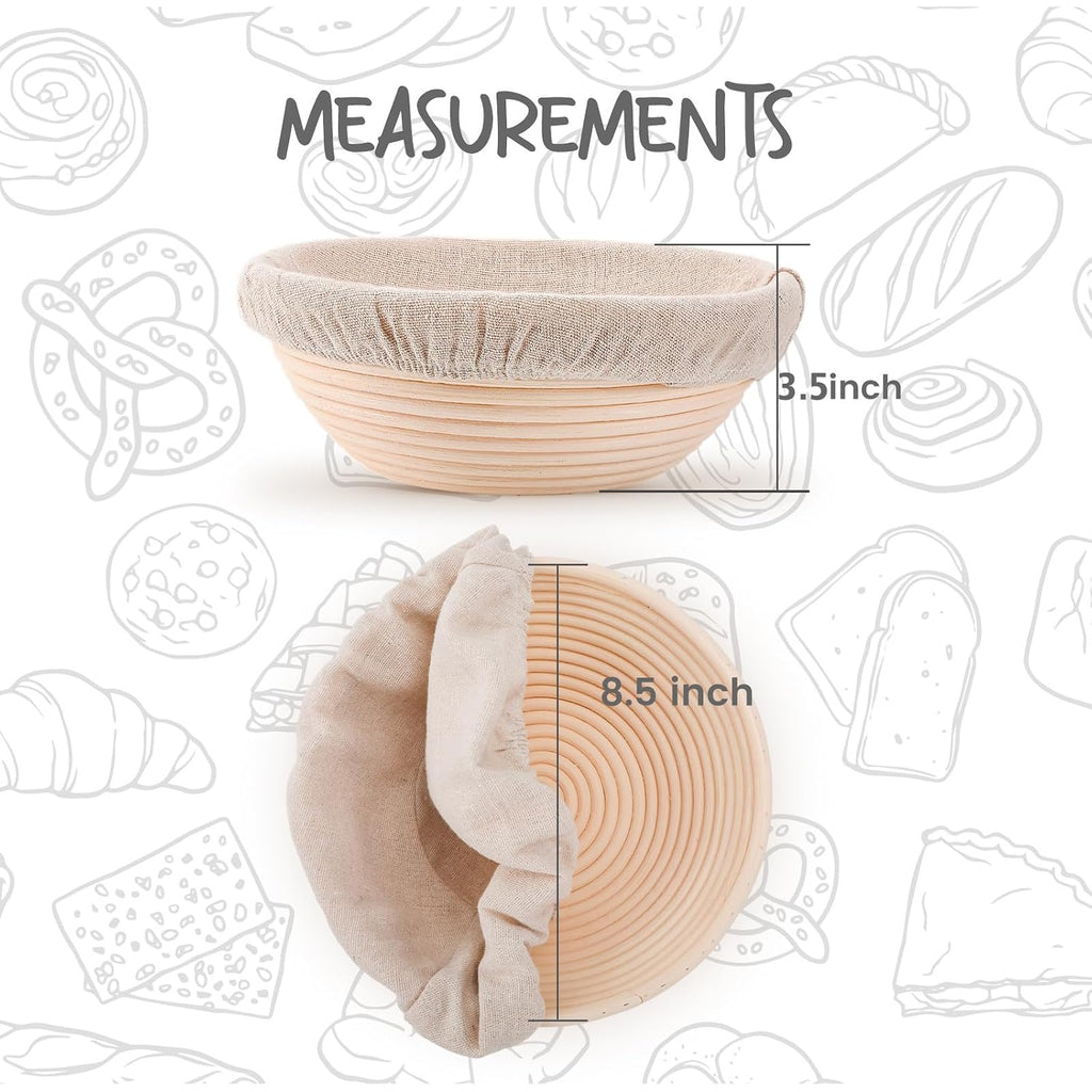 Doyolla Bread Proofing Baskets Set Of 2 8.5 Inch Round Dough Proofing Bowls And Liners Perfect Home Sourdough Bread Baking Supplies
