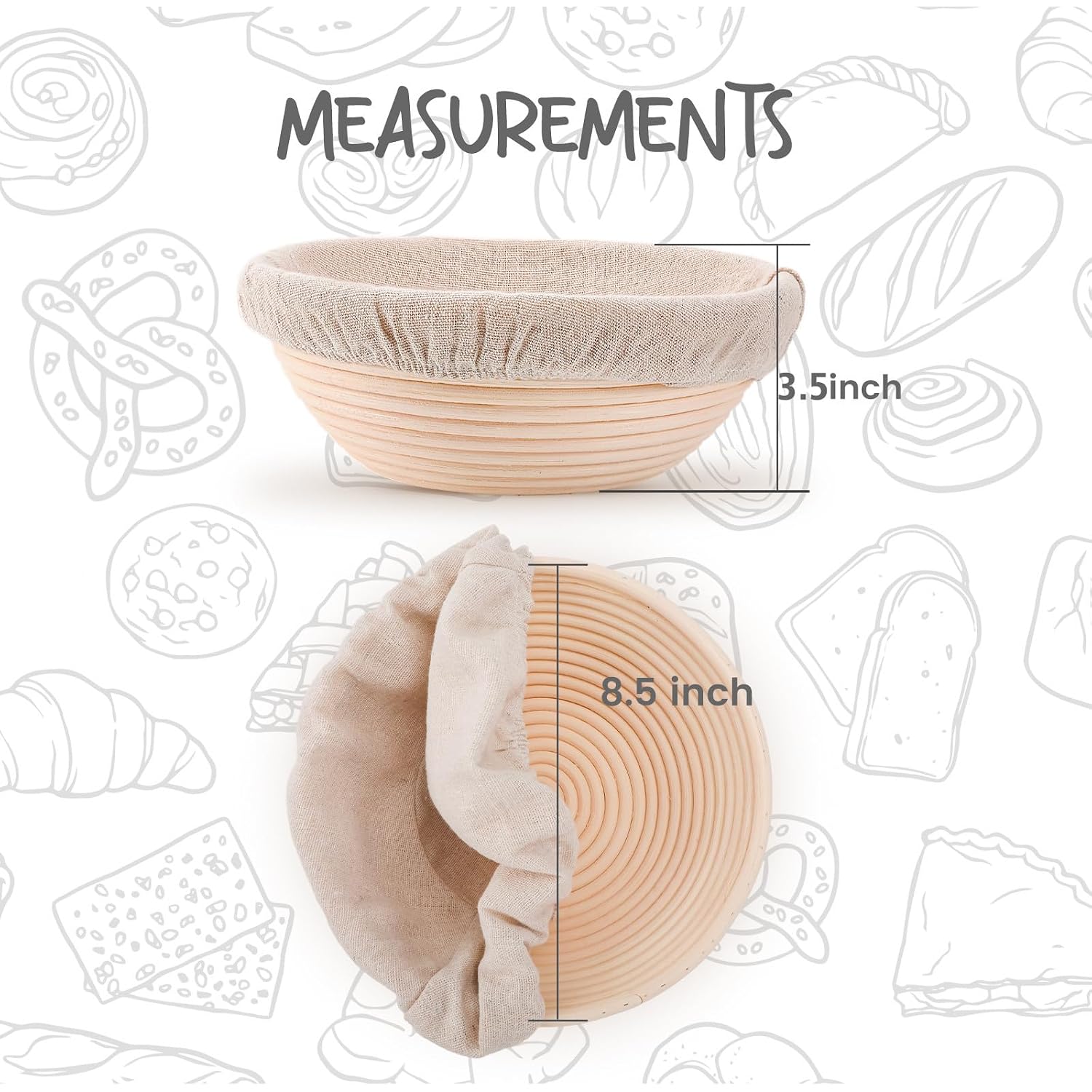 Doyolla Bread Proofing Baskets Set Of 2 8.5 Inch Round Dough Proofing Bowls And Liners Perfect Home Sourdough Bread Baking Supplies