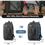 Carry On Backpack For 1-10 Days Trips, Extra Large 40L-50L Travel Backpack Tsa Approved, Expandable Laptop Bagpack, Water Resistant Bag Compatible With 17.3 Inch Laptops, Black